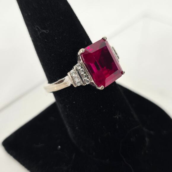 Ruby Color Gemstone Ring .925 Sterling Silver Women's 8.5 Cubic Zirconia NWOT - Picture 3 of 16